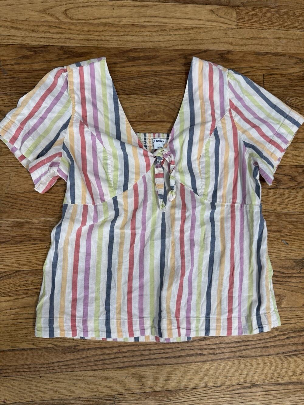 Old Navy Striped Short Sleeve Top Women’s XL Colorful Cottagecore Costal Grandma
